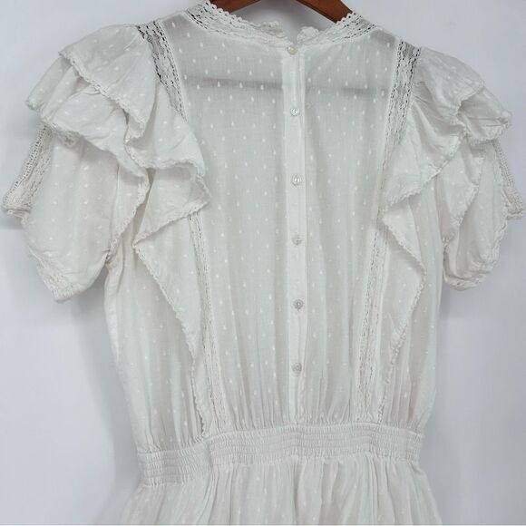 Maia Bergman Mery Dress White Eyelet Lace Mini Flutter Ruffle Layers Medium - Picture 7 of 9